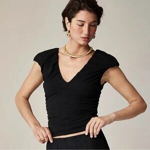 J. Crew Woman's Ruched V Neck Top Black Stretch Size XL NWT